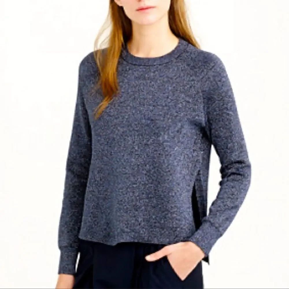 J. Crew Navy Metallic Side Slit Crewneck Sweater S